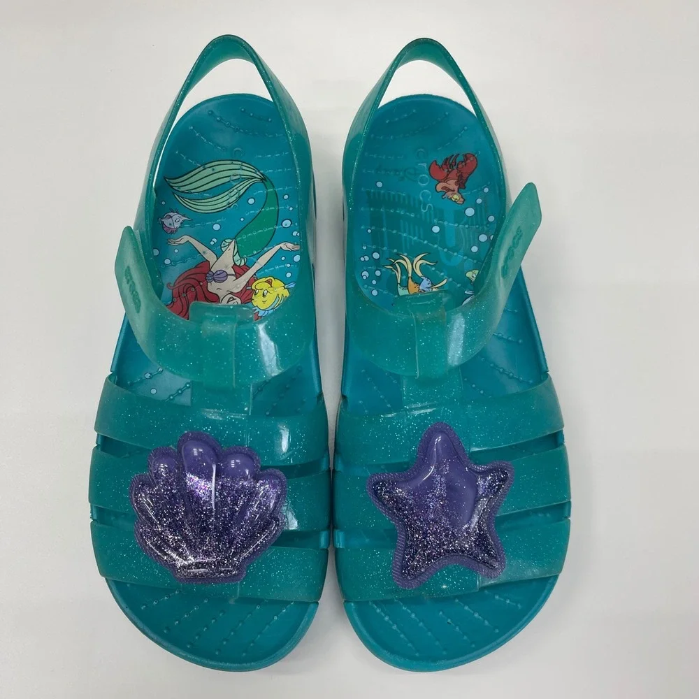 Crocs Isabella Disney Little Mermaid Ariel Jelly Sandals Girls Size 2 RARE